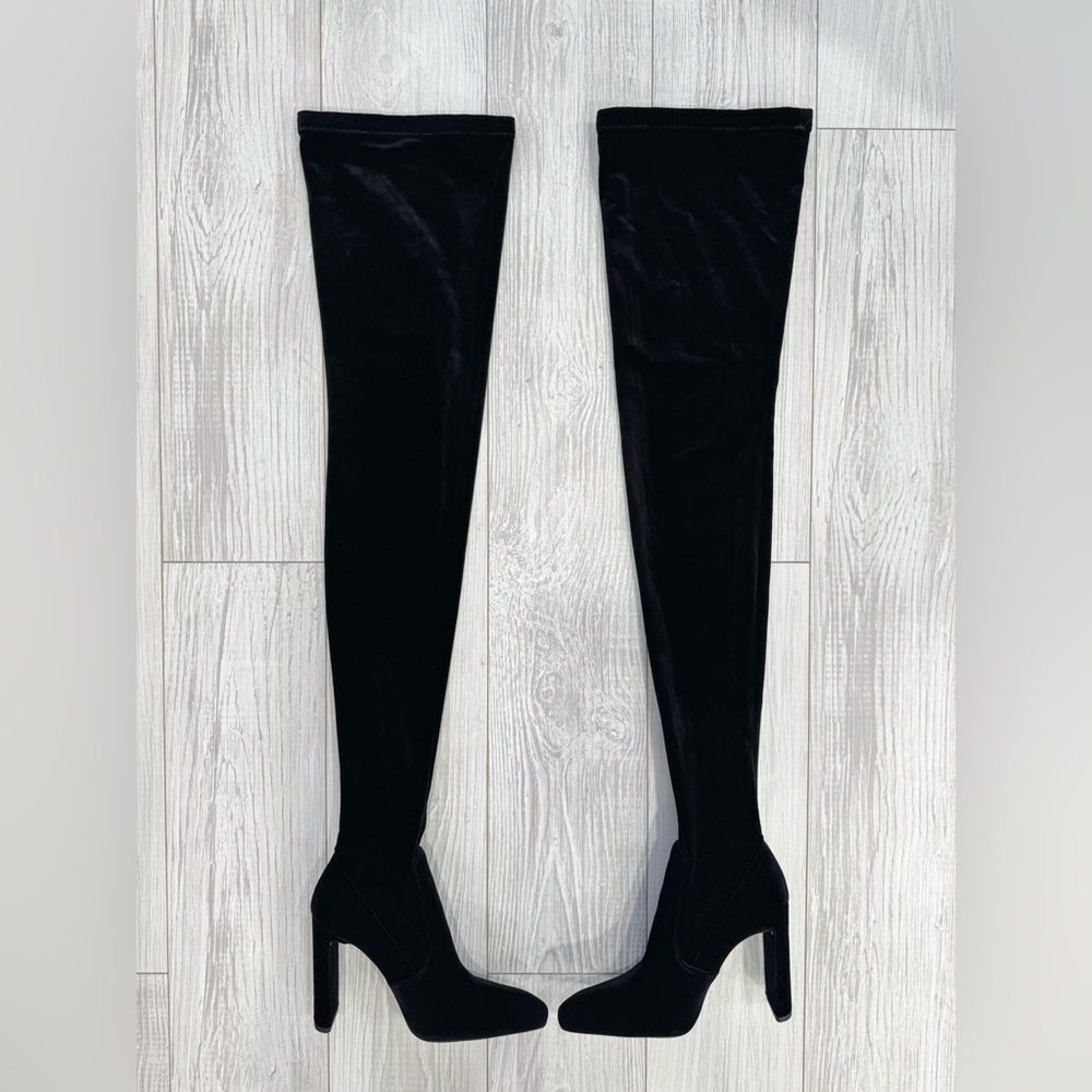SAINT LAURENT Black Soft Velvet over-the-knee boots 105mm heel - Picture 4 of 15